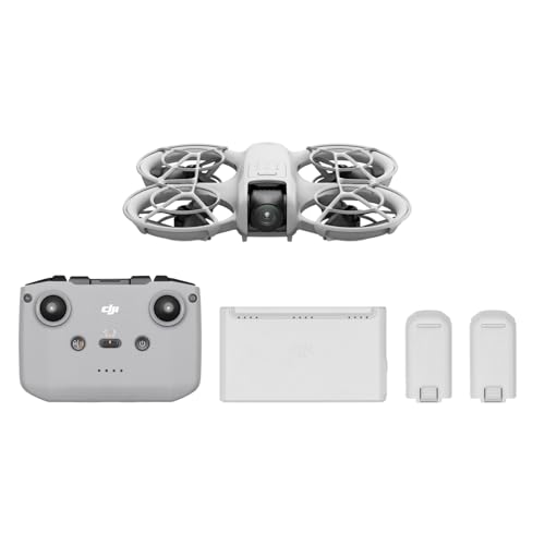 DJI Neo Fly More Combo, Mini drohne mit 4K Kamera für Erwachsene, 135g selbstfliegende Drohne, follow me funktion, Handstart, KI-Motivverfolgung, stabilisiertes Video, mit RC-N3 und 3 Akkus