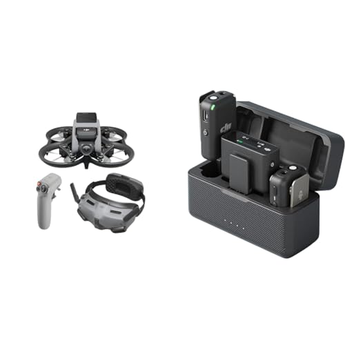 DJI Avata Explorer Combo – Drohne mit Kamera, UAV Quadrokopter & Mic (2 Sender + 1 Empfänger + Ladeschale), Lavalier-Funkmikrofon