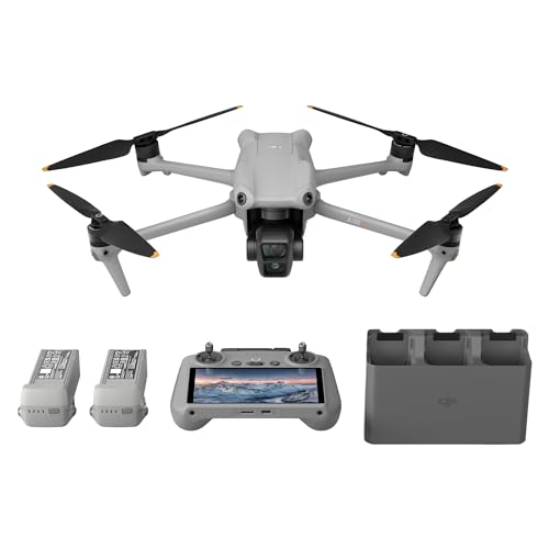 DJI Air 3 Fly More Combo mit DJI RC 2 (Fernsteuerung mit Bildschirm), Drohne mit 2 Primärkameras (mittlere Tele-/Weitwinkelkamera) für Erwachsene, 4K HDR, 46 Min. max. Flugzeit, 48 MP, 2 Zusatzakkus