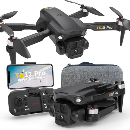 Toladrone Drohne mit Kamera, Bürstenloser Motor Drohne mit HD 1080P Kamera Drohne für Anfänger Mini Drohne 5GHz WiFi FPV RC Quadcopter mit Optische Fluss Positionierung, TD12Pro Drohne